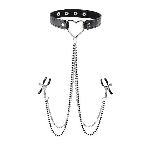 THE LOVERS COLLAR W/ JEWELED NIPPLE CLAMPS THE LOVERS COLLAR W/ JEWELED NIPPLE CLAMPS