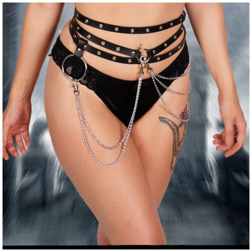 LEATHERETTE WAIST BELT w/ CHAINS