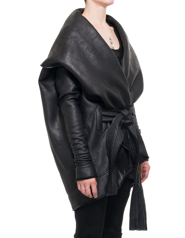 DAVIDS ROAD LEATHER EFFECT ROUNDED COAT