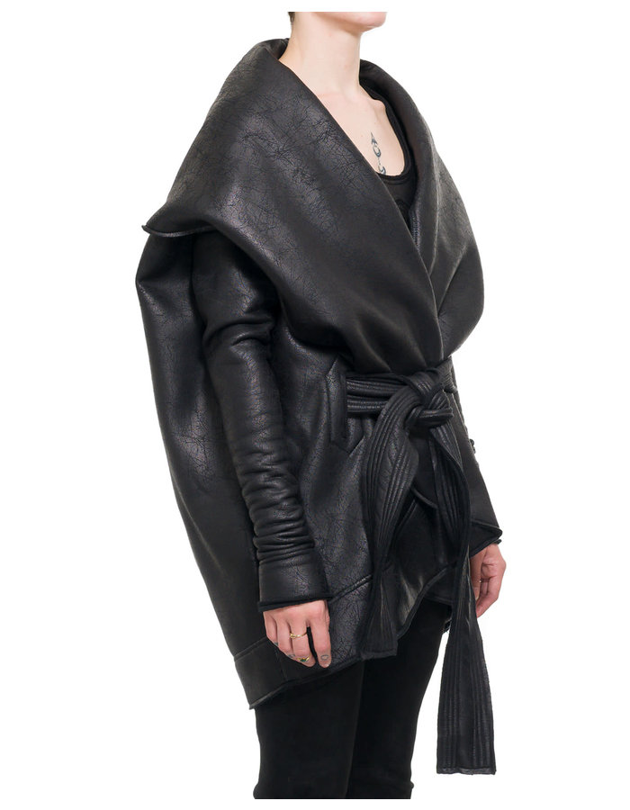 DAVIDS ROAD LEATHER EFFECT ROUNDED COAT