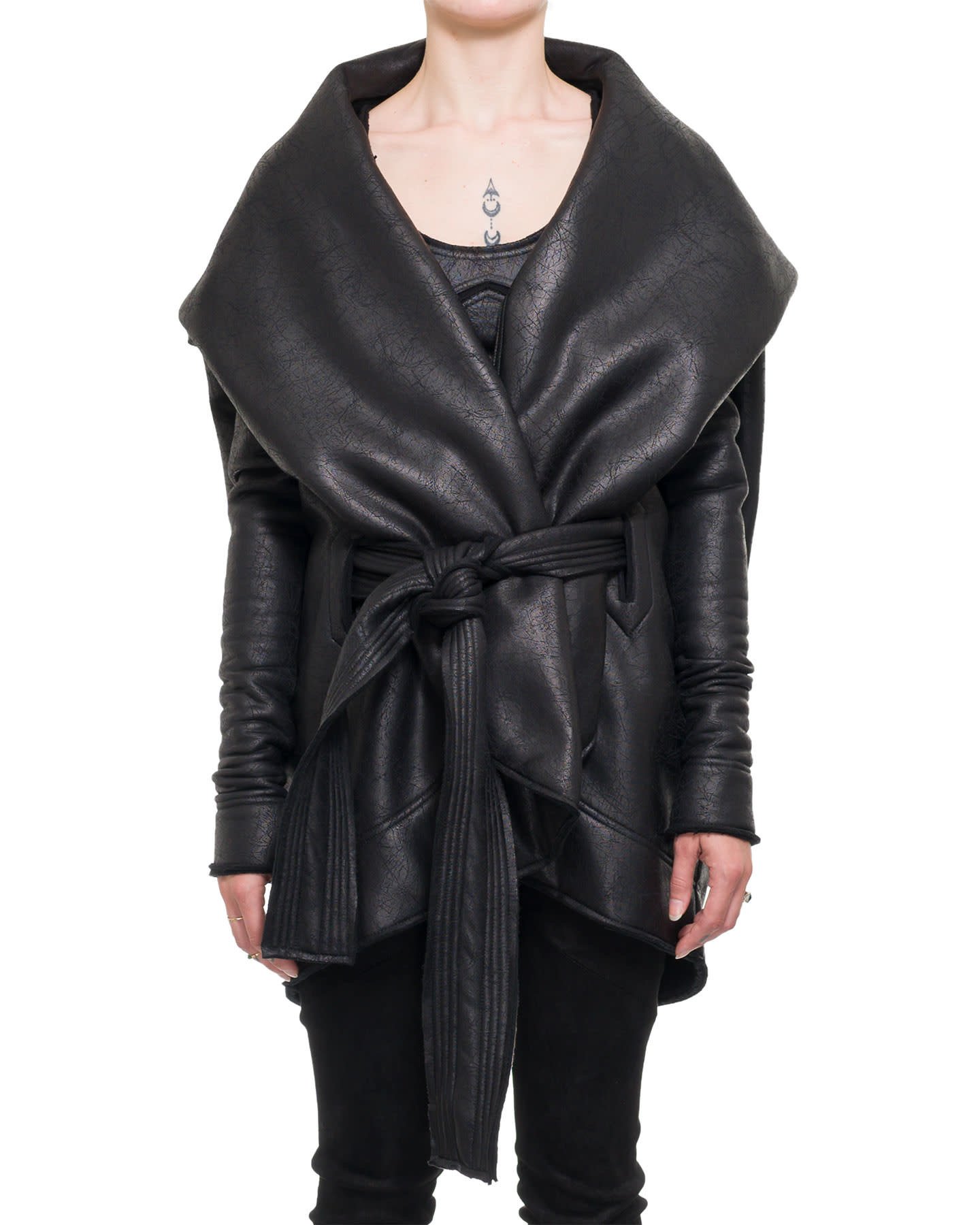 LEATHER EFFECT ROUNDED COAT