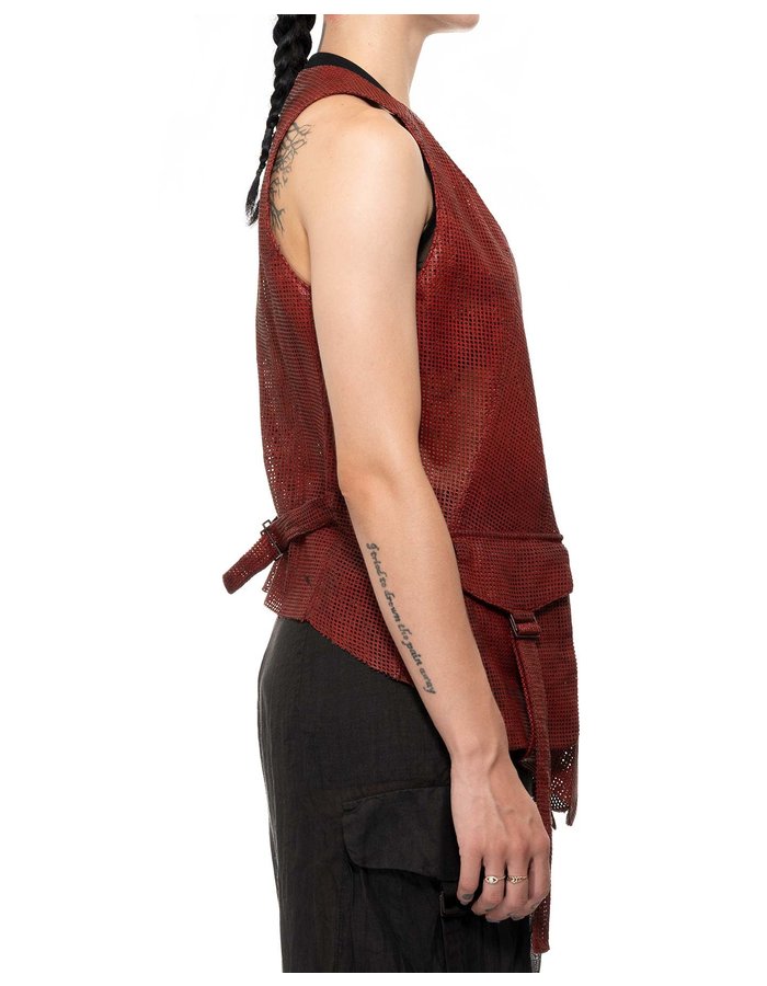 MASNADA PERFORATED LEATHER VEST - CINAMMON
