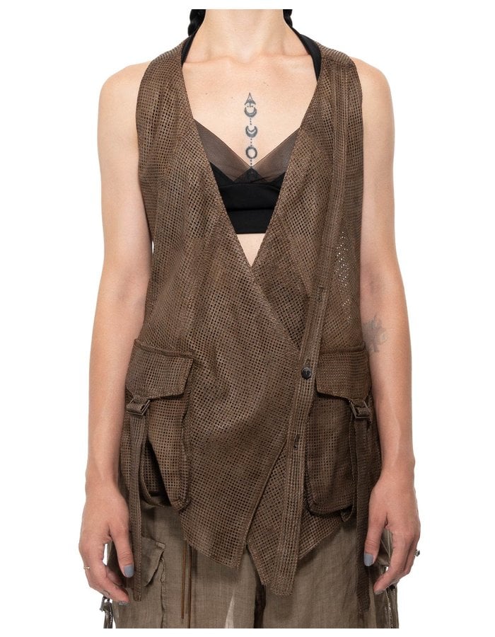 MASNADA PERFORATED LEATHER VEST - DUST