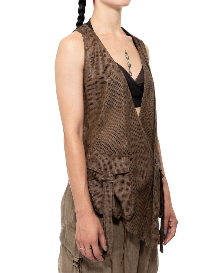 MASNADA PERFORATED LEATHER VEST - DUST