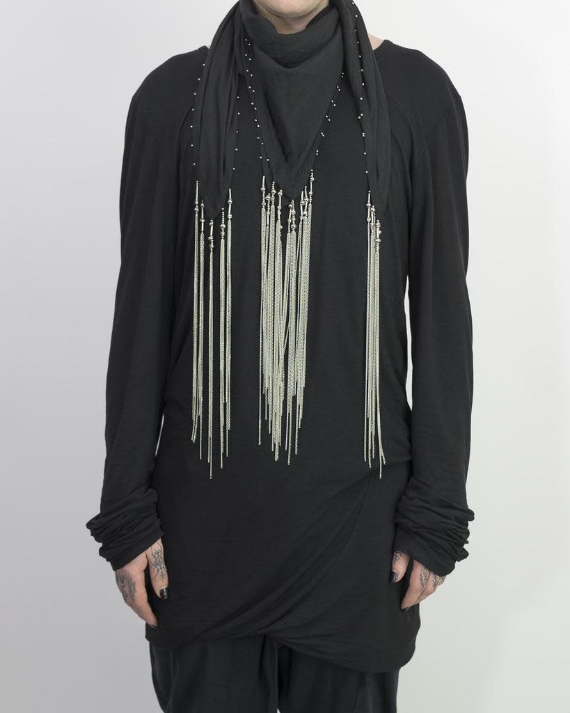 SQUARE SCARF WITH METAL DETAILS - BLACK