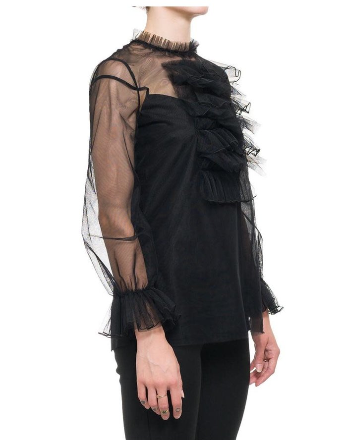 NOSTRA SANTISSIMA RUFFLE FRONT TULLE BLOUSE