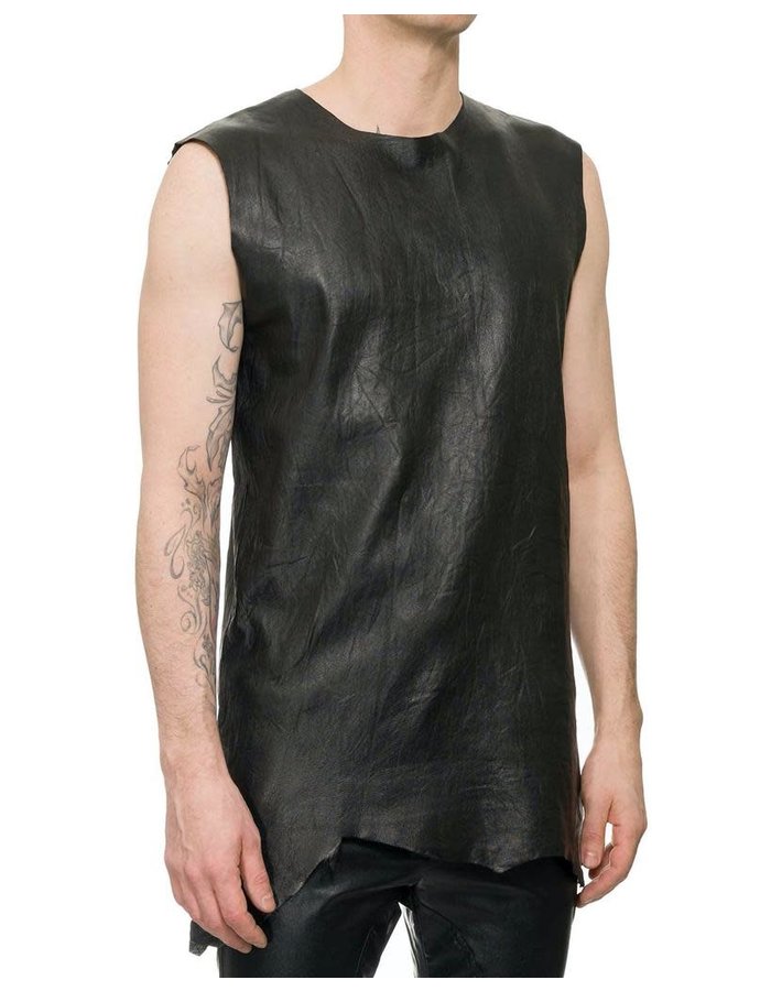 M-OJO RISIN LEATHER SLEEVELESS SHIRT - BURRO