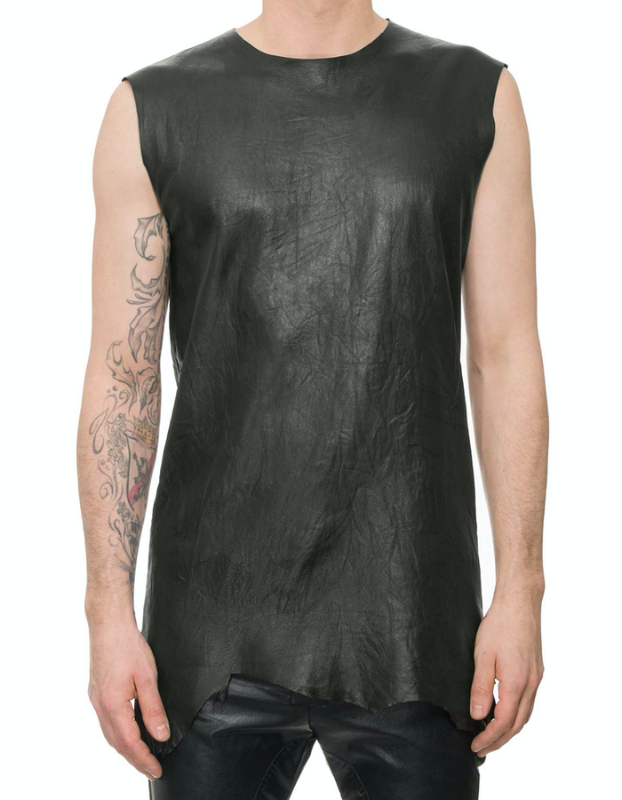 M-OJO RISIN LEATHER SLEEVELESS SHIRT - BURRO