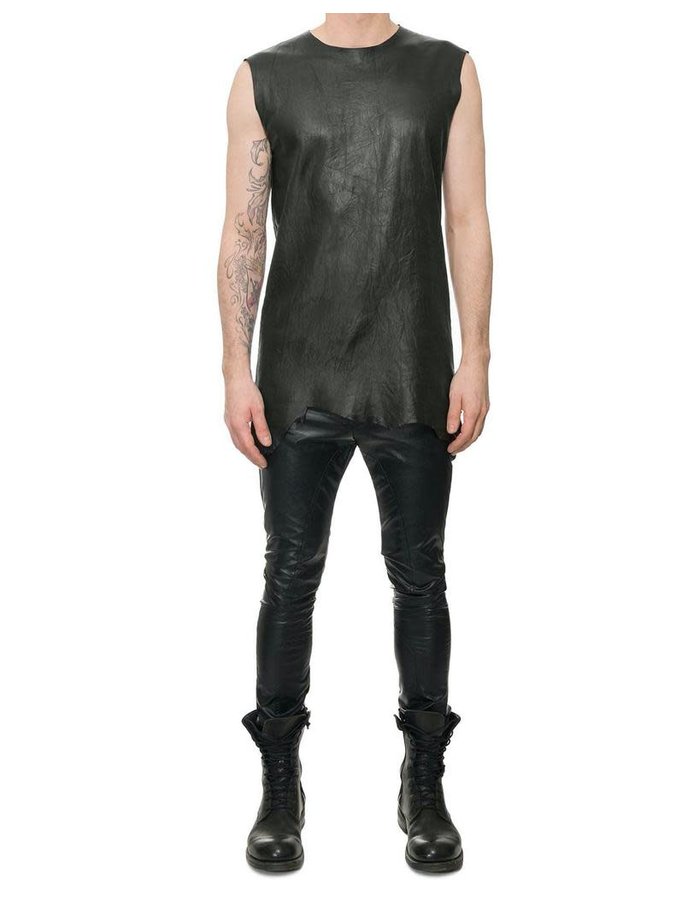 M-OJO RISIN LEATHER SLEEVELESS SHIRT - BURRO