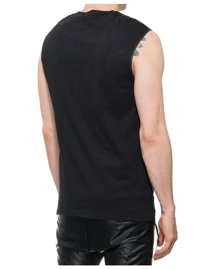 M-OJO RISIN PERFORATED LEATHER FRONT SLEEVELESS SHIRT - CUBO