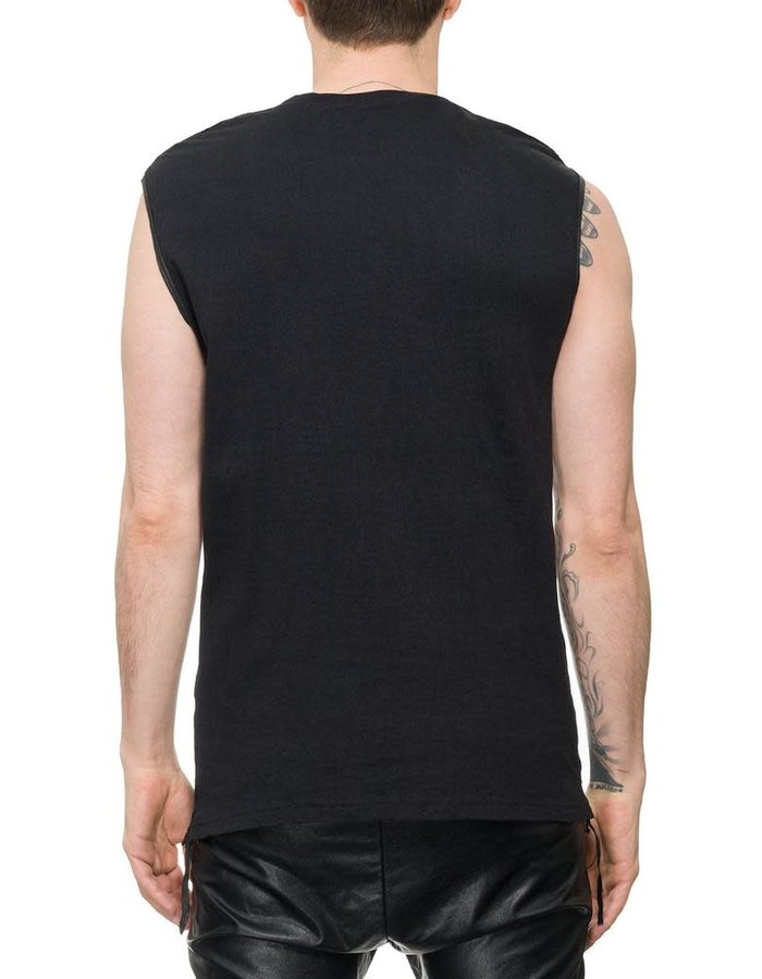 M-OJO RISIN PERFORATED LEATHER FRONT SLEEVELESS SHIRT - CUBO