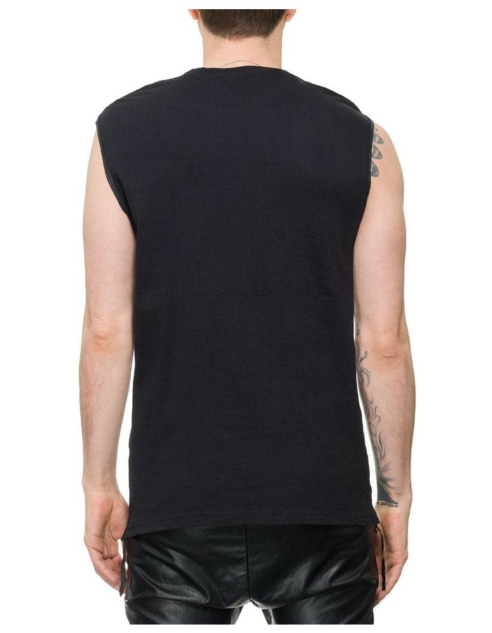 M-OJO RISIN PERFORATED LEATHER FRONT SLEEVELESS SHIRT - CUBO