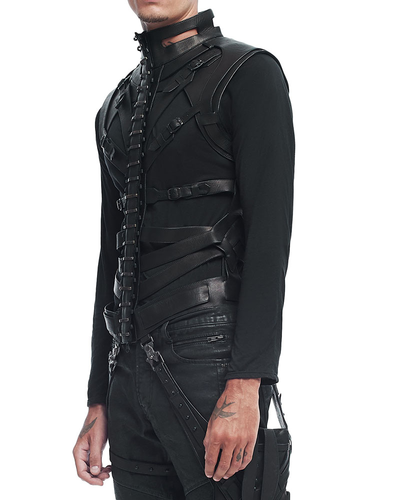 【saku】ENOF suede vest black Genuine Leather Vest with Suede Yoke Parts, Outdoor