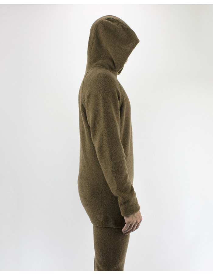 ISABEL BENENATO KNIT HOODED CREW NECK - CAMEL