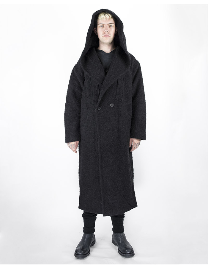 ISABEL BENENATO HOODED COAT WITH CLOSURE DETAIL