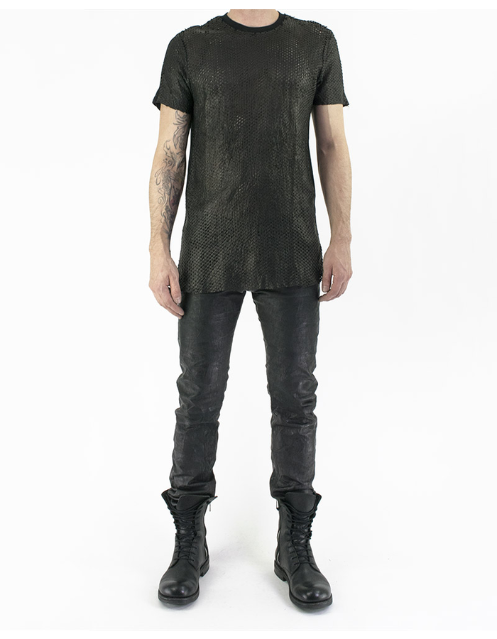 M-OJO RISIN SCALED LEATHER T-SHIRT - IGUANA