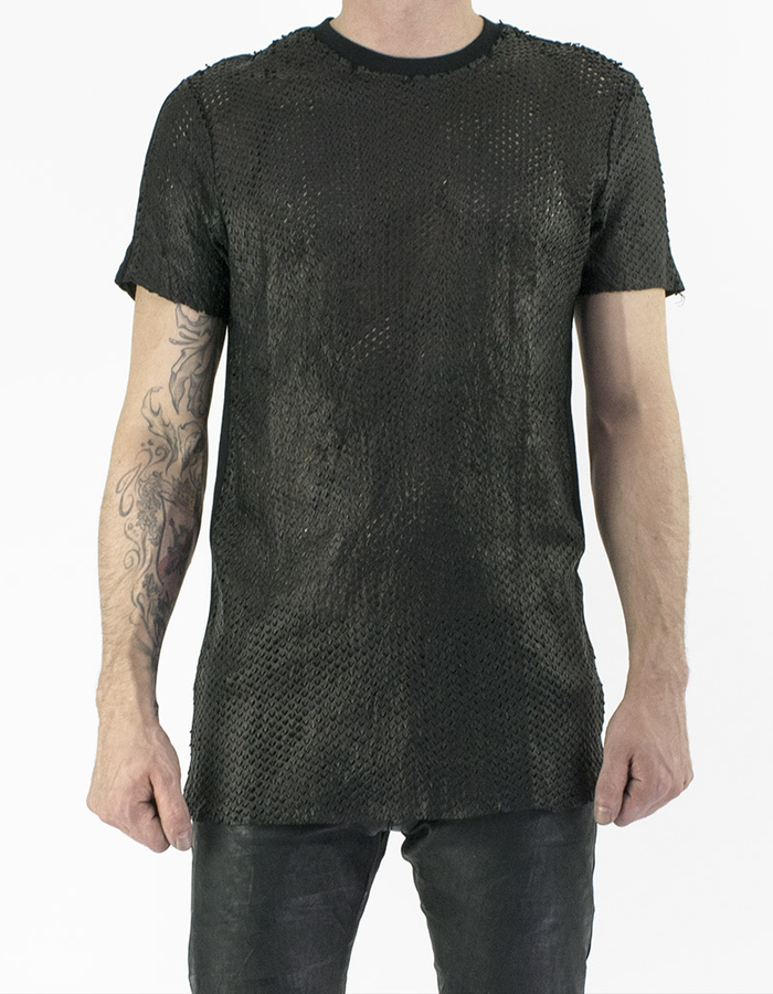 M-OJO RISIN SCALED LEATHER T-SHIRT - IGUANA