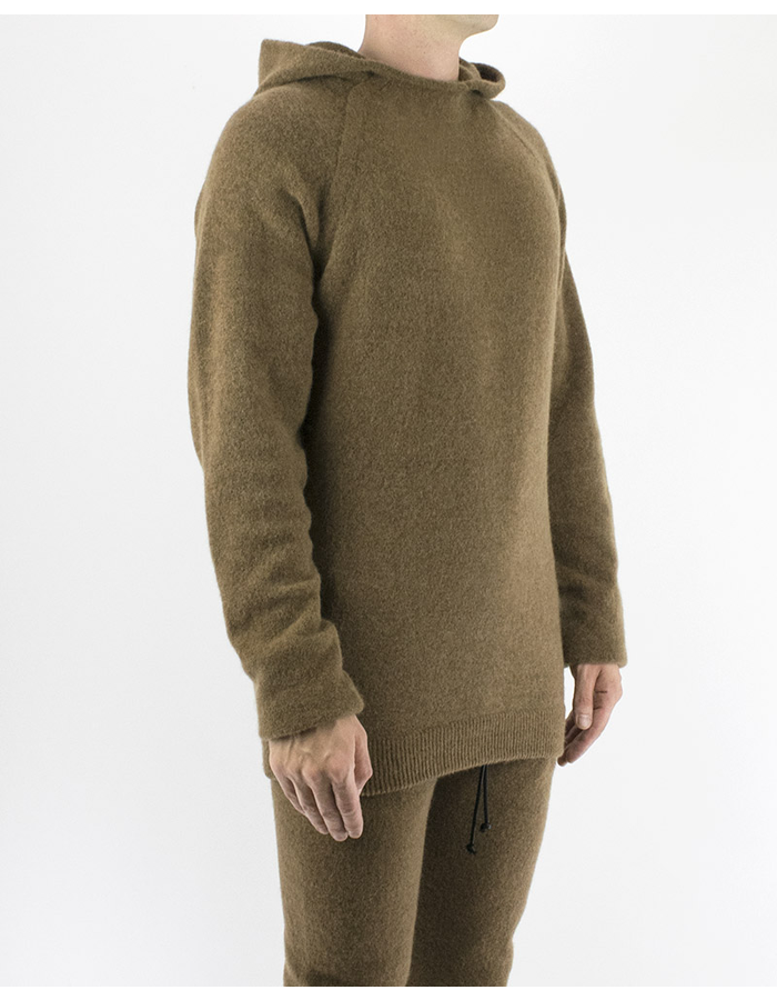 ISABEL BENENATO KNIT HOODED CREW NECK - CAMEL