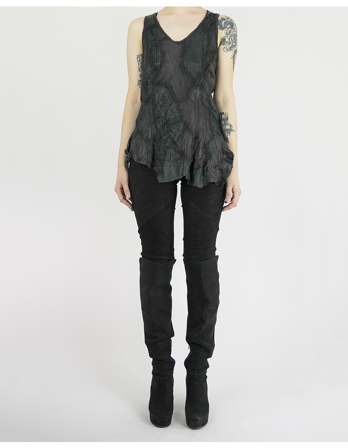 SANDRINE PHILIPPE TANK TOP WITH LEATHER DETAILS