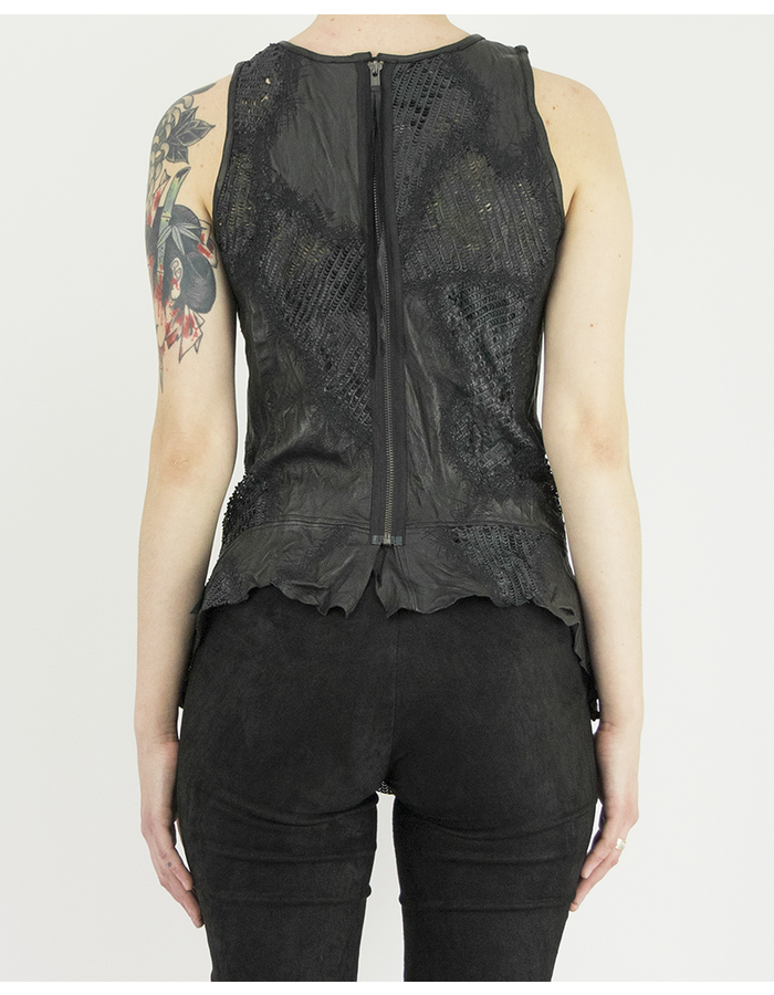 SANDRINE PHILIPPE TANK TOP WITH LEATHER DETAILS