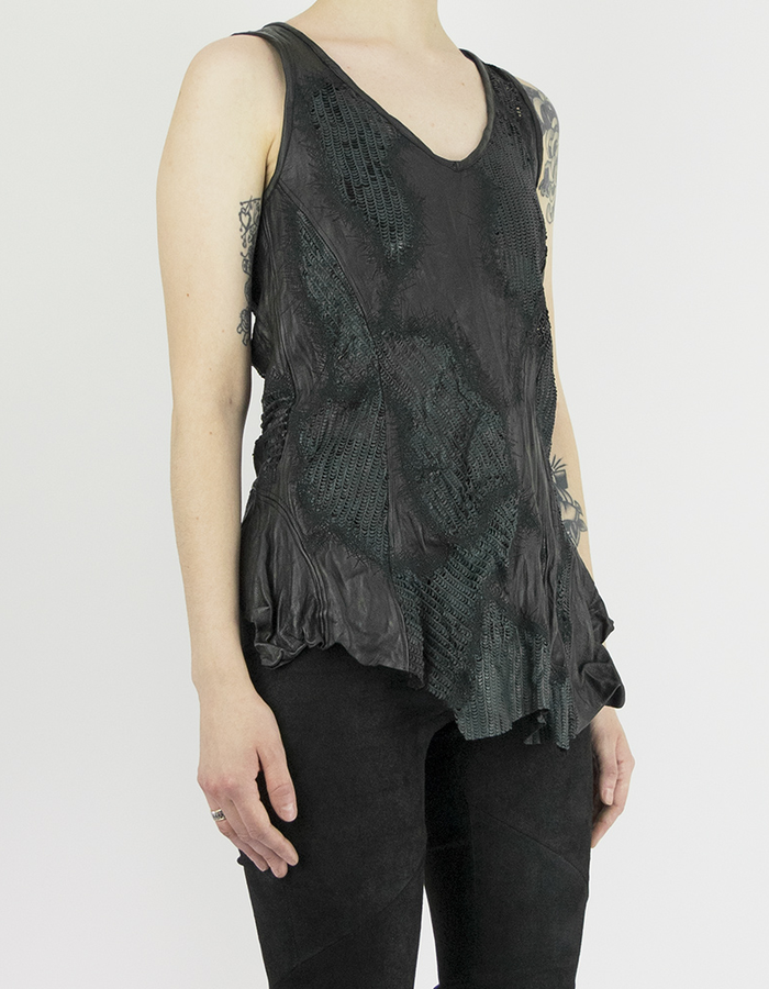 SANDRINE PHILIPPE TANK TOP WITH LEATHER DETAILS