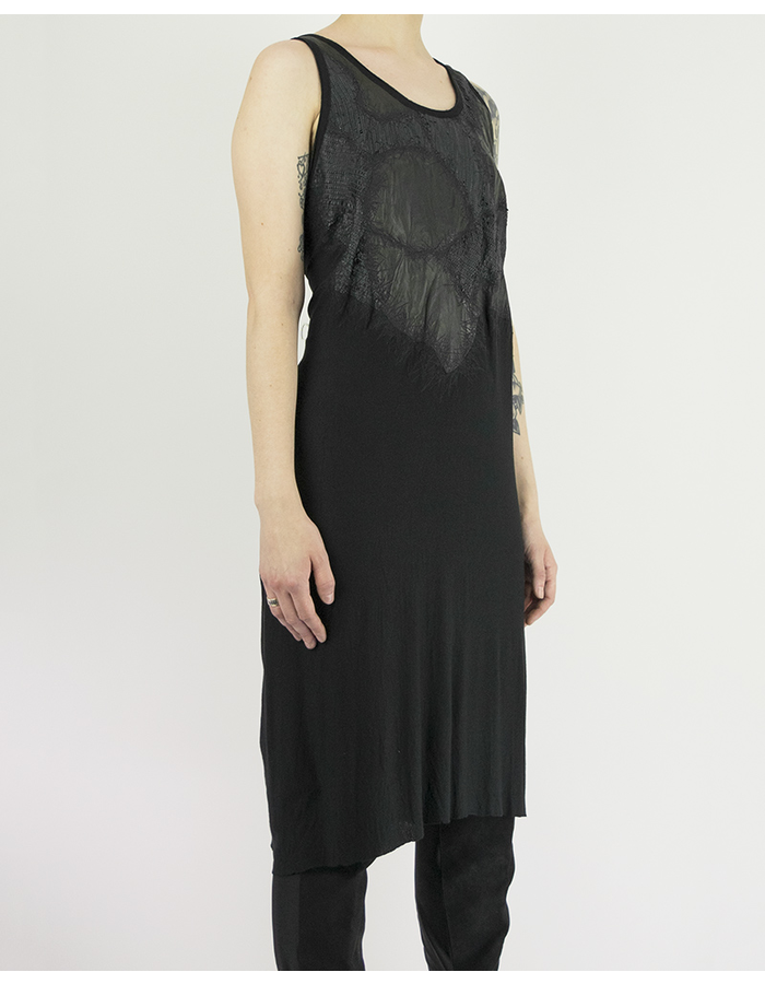 SANDRINE PHILIPPE DRESS WITH HAND CUT LEATHER DETAILS