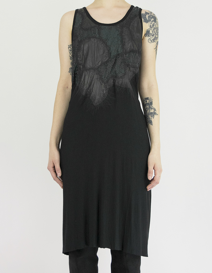 SANDRINE PHILIPPE DRESS WITH HAND CUT LEATHER DETAILS