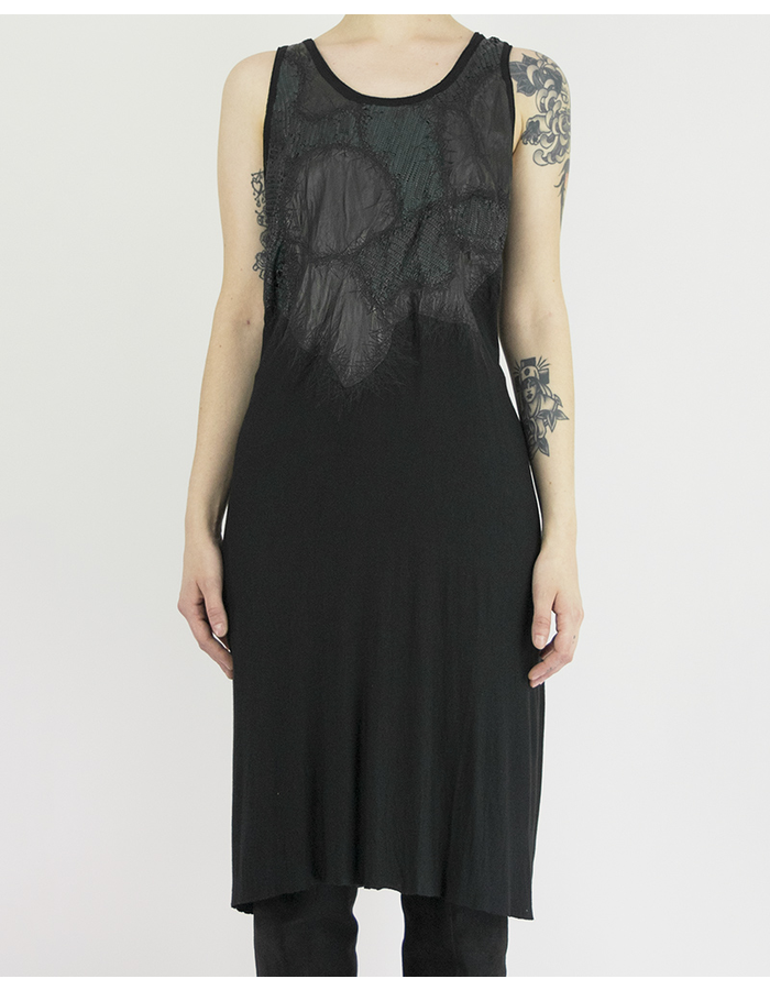 SANDRINE PHILIPPE DRESS WITH HAND CUT LEATHER DETAILS
