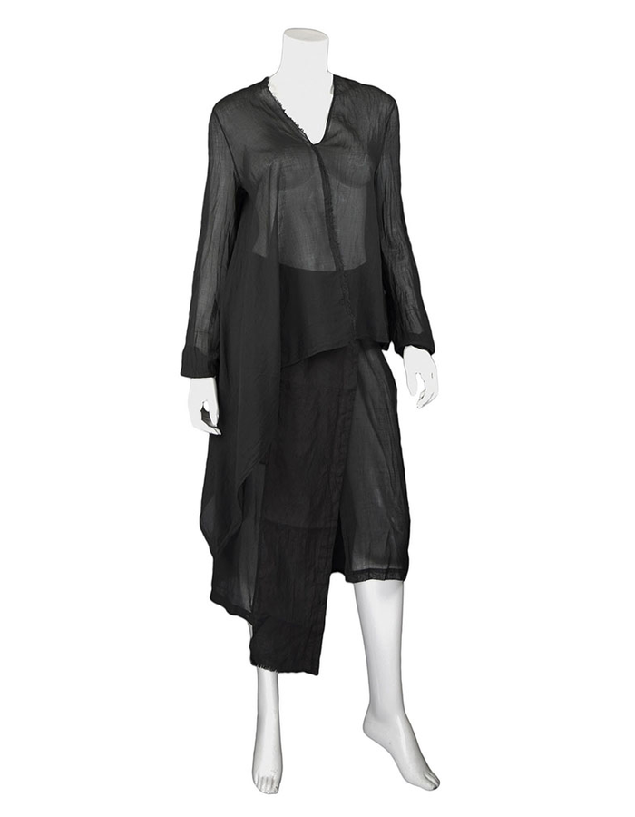 LOST AND FOUND ROOMS BLACK ASYMMETRIC COTTON SHIRT