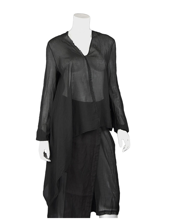 LOST AND FOUND ROOMS BLACK ASYMMETRIC COTTON SHIRT