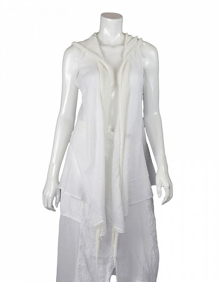 LOST AND FOUND ROOMS WHITE SLEEVELESS COTTON CARDIGAN