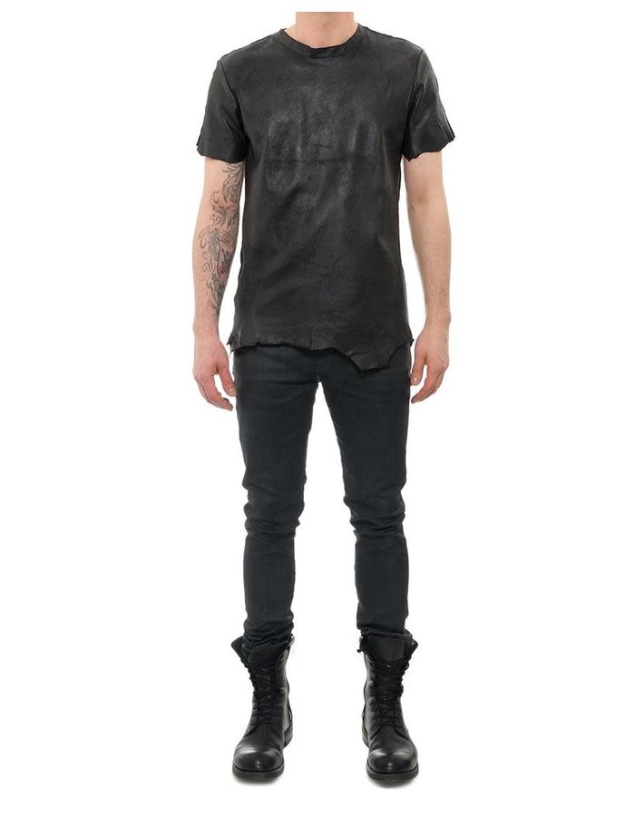 M-OJO RISIN LAMINATED LEATHER T SHIRT