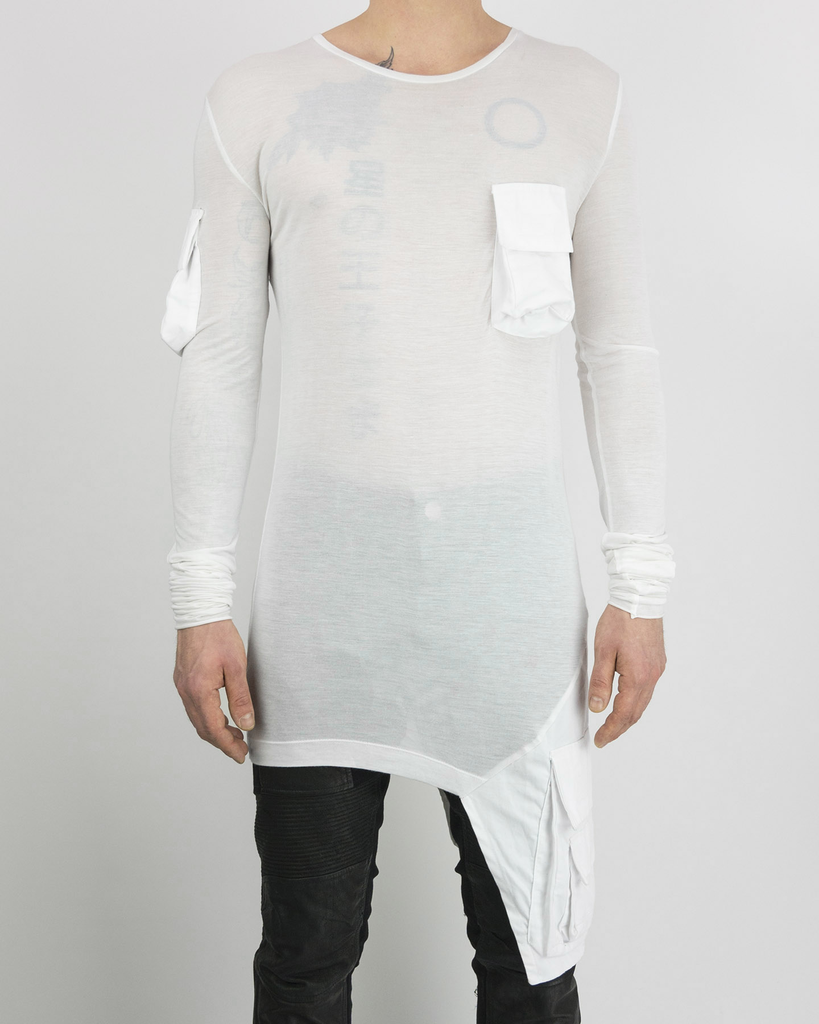 MULTI POCKETED JERSEY T - WHITE