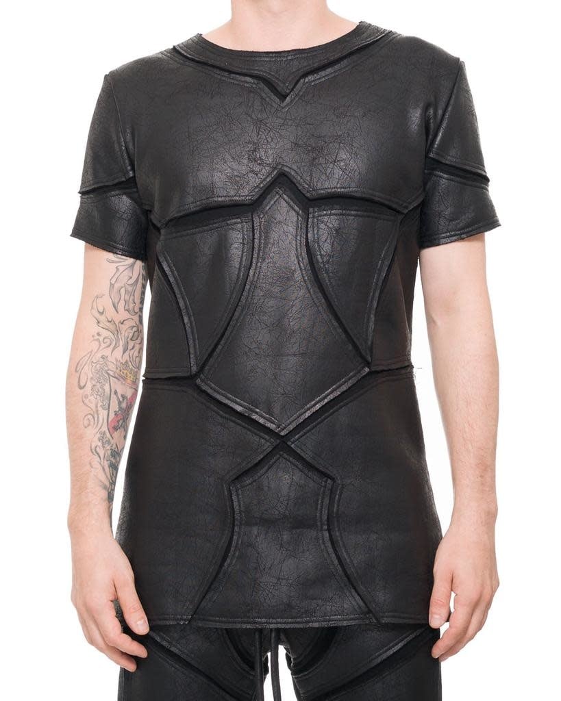 PATCHWORK LEATHER EFFECT T SHIRT