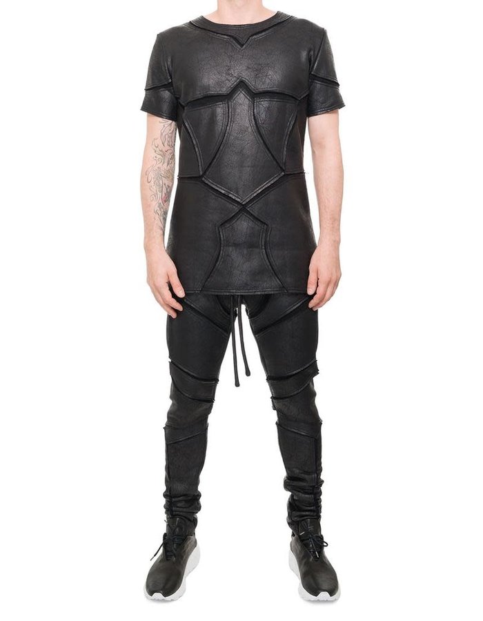 DAVIDS ROAD PATCHWORK LEATHER EFFECT T SHIRT