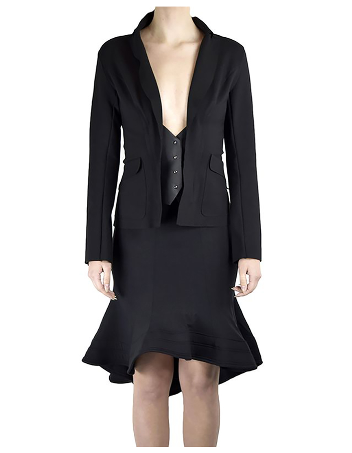 DAVIDS ROAD LONG SLEEVE BLAZER WITH LEATHER DETAIL