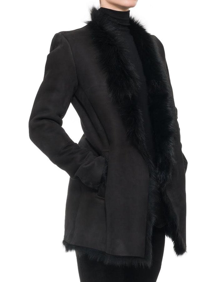 10SEI0OTTO LONG HAIR SHEARLING BELTED COAT