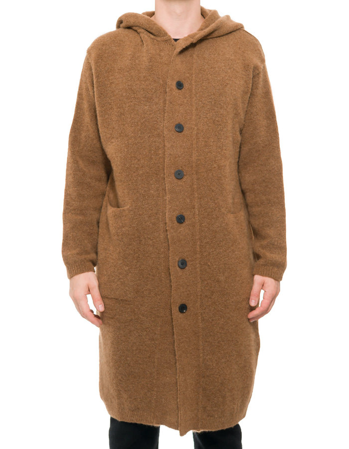 ISABEL BENENATO LONG YAK HOODED CARDIGAN COAT - CAMEL