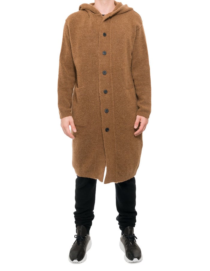 ISABEL BENENATO LONG YAK HOODED CARDIGAN COAT - CAMEL