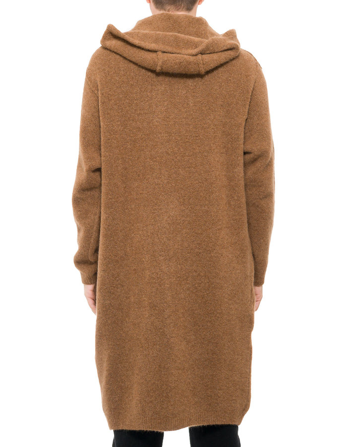 ISABEL BENENATO LONG YAK HOODED CARDIGAN COAT - CAMEL