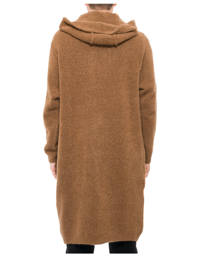 ISABEL BENENATO LONG YAK HOODED CARDIGAN COAT - CAMEL