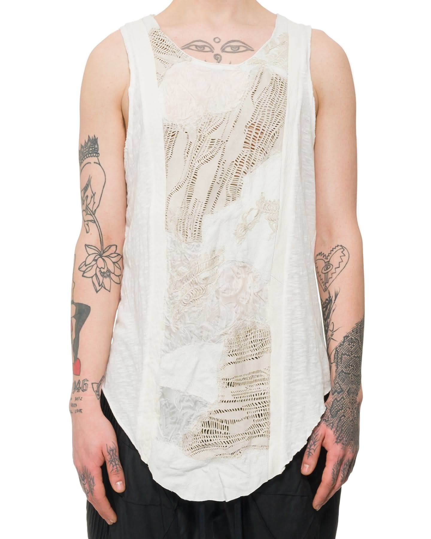 TEXTURED LEATHER PANEL FRONT TANK - WHITE