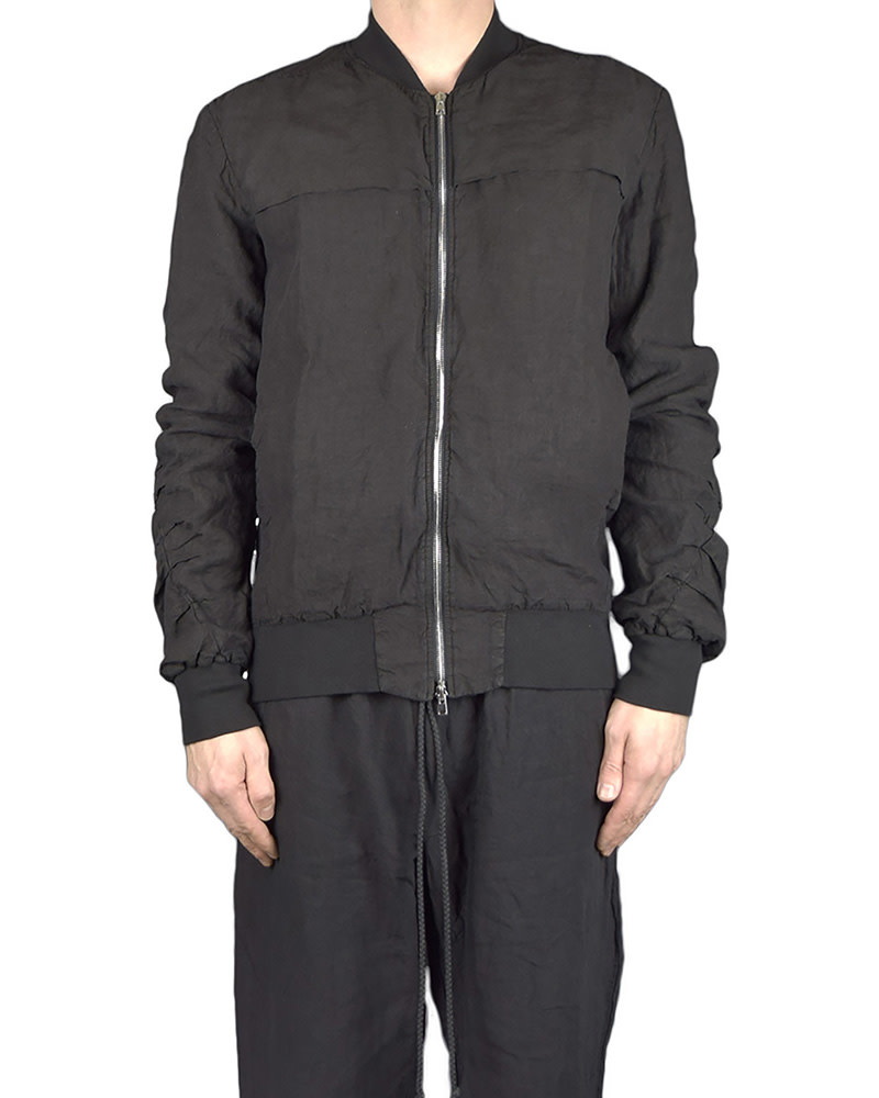 LINEN BOMBER JACKET - BLACK