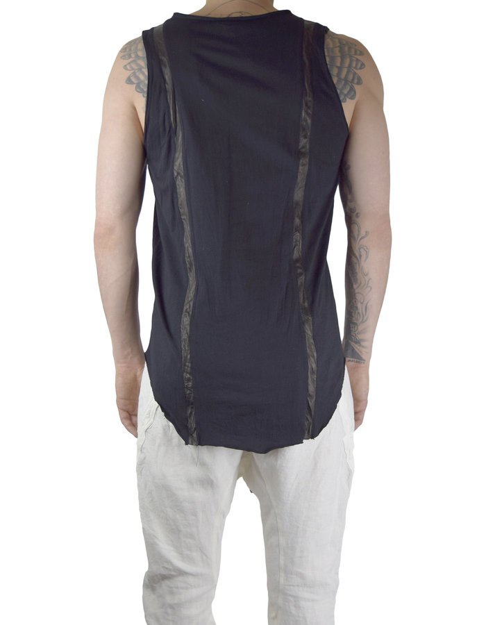 SANDRINE PHILIPPE TANK TOP WITH LEATHER WOVEN BAND - BLACK