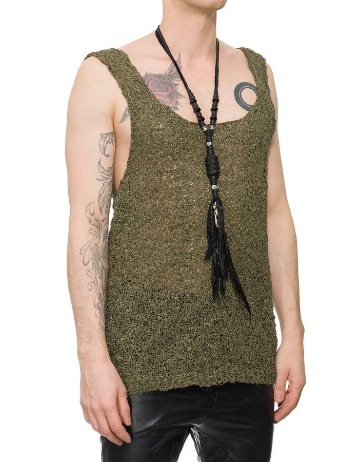 NOSTRA SANTISSIMA TEXTURED HAND KNIT TANK TOP - MILITARY