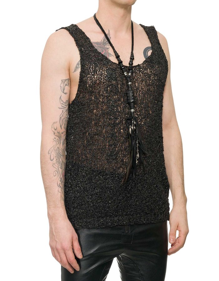 NOSTRA SANTISSIMA TEXTURED HAND KNIT TANK TOP - BLACK