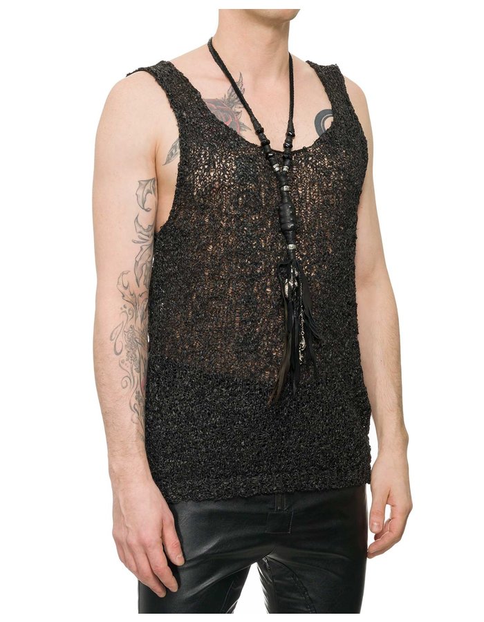 NOSTRA SANTISSIMA TEXTURED HAND KNIT TANK TOP - BLACK