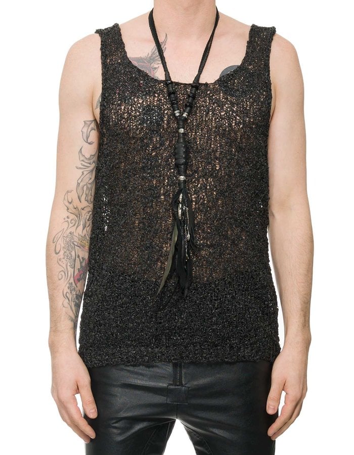 NOSTRA SANTISSIMA TEXTURED HAND KNIT TANK TOP - BLACK