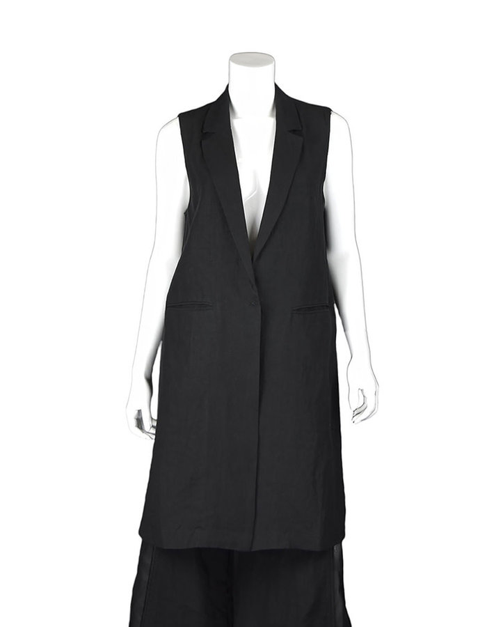 ANDREA YAAQOV LINEN SILK SHEER BACK LONG VEST - BLACK