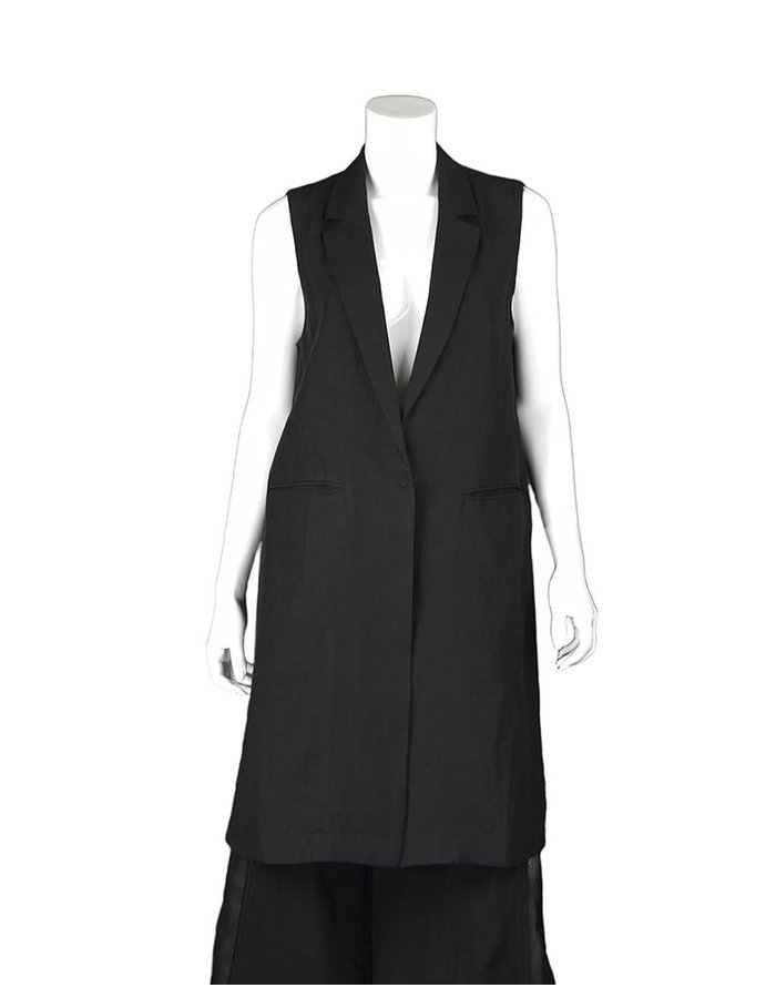 ANDREA YAAQOV LINEN SILK SHEER BACK LONG VEST - BLACK